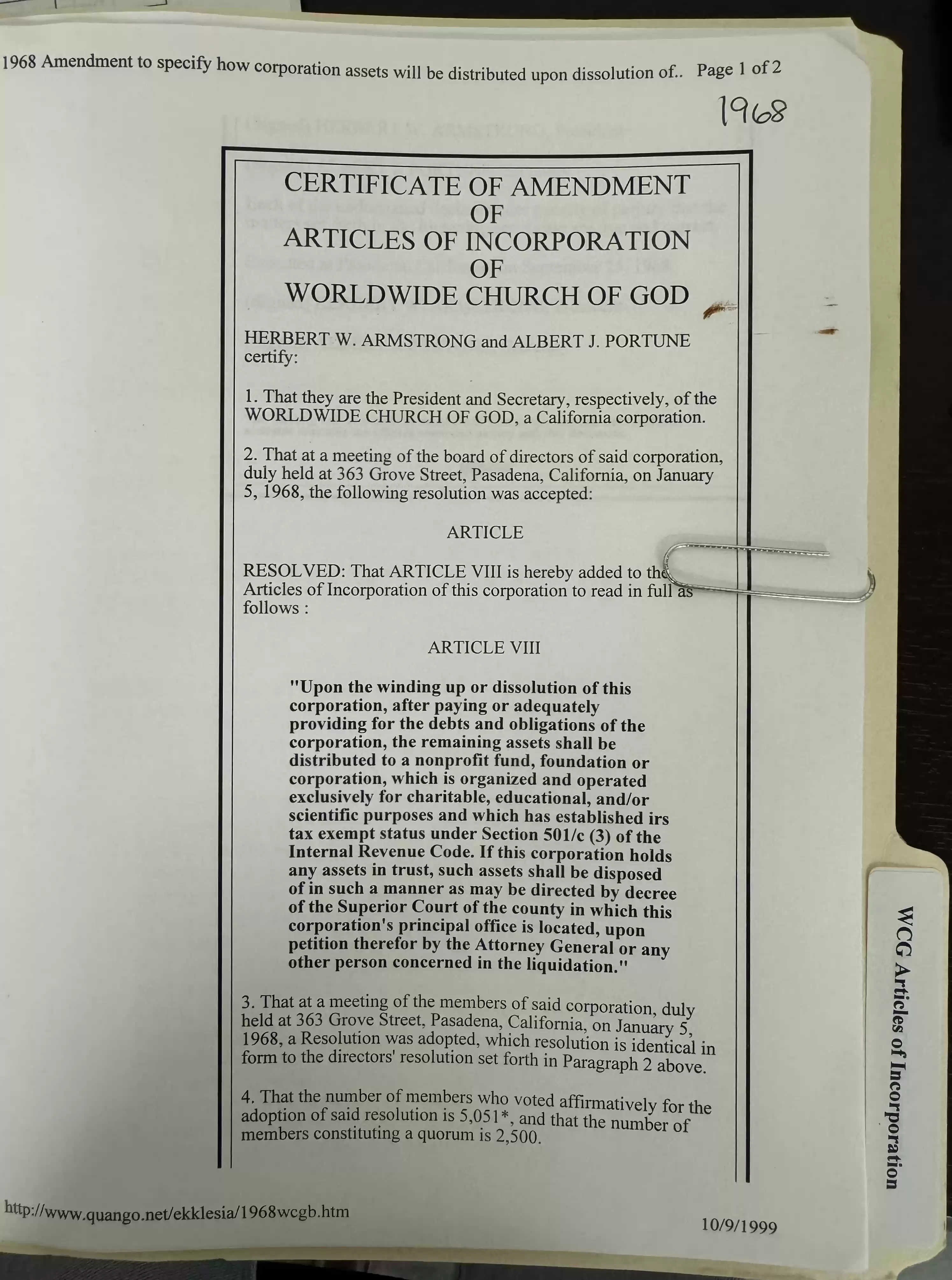 1968 Cert of Amendment